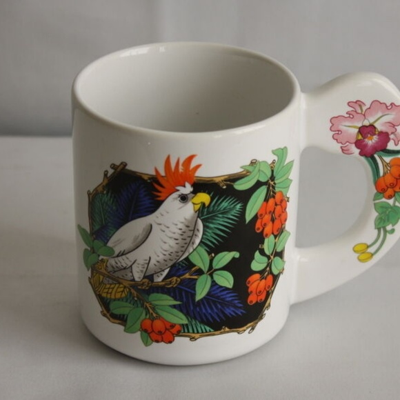 Vintage Parrot Mug Tiki Retro Flat Handle Bird Cof - Picture 5 of 5